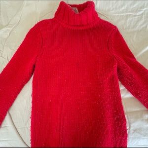 Red knit turtleneck sweater